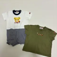 【美品✨】mikihouseミキハウス クマ刺繍　半袖ロンパース　プッチーくんのサムネイル