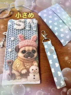 ♡ストラップ付きソフトメガネケース♡ポケットティッシュカバー♡パグ♡