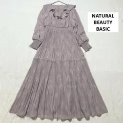 ナチュラルビューティーベーシック Aライン ロングワンピース ジャガード フリル