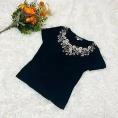 FRANCO FERRARO 半袖ニット 刺繍 パール装飾 上品 フェミニン