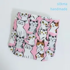 スナップ付き ふたなし移動ポケット(ねこ☆ピンク) ハンドメイド