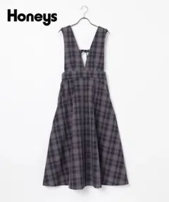 Honeys ハニーズ Vネック ジャンスカ ワンピース チェック柄 S
