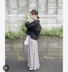 KBF チェック消しプリーツスカート　ロングスカートのサムネイル