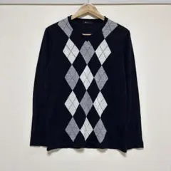 comme ca ism コムサイズム　ニットトップス　ウール混　M　ネイビー