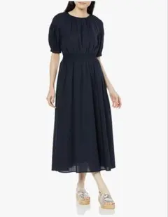 ナチュラルビューティーベーシック ウエストシャーリングギャザーネックワンピース