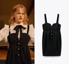 ZARA ビジューボタン付きストラップミニワンピース