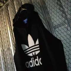 Y2K【超レアニットフーディー】《ストリートアディダス》デカトレフォイルLスリム