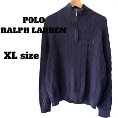 ポロラルフローレン ハーフジップ ニット ロゴ刺繍 ネイビー XL