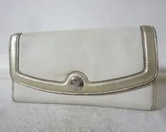 コーチ　COACH　ホワイト　ゴールド　長財布　ロングウォレット　レディース