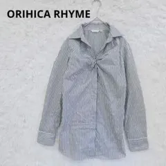 ORIHICA ストライプツイストシャツ　小錨刺繍　スキッパーブラウス　就活通勤のサムネイル