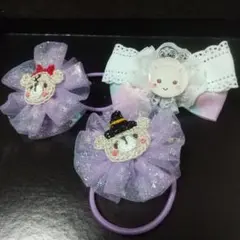 クマの顔とリボンのヘアゴム3点セット