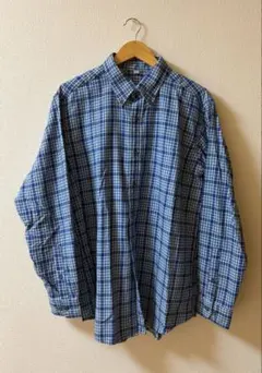 XL 90s オールドユニクロ チェックシャツ ブルー系 ゆるだぼ 古着 紺タグ