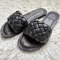 未使用級　ファビオルスコーニ 編み込み　フラットサンダル　38 オールブラック