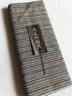 しつけ付　土佐つむぎ 紬 反物 100％ 濱田織物 ストライプ　草木染　紺 しつけ付 土佐つむぎ 紬 反物 100％ 濱田織物 ストライプ 草木染 紺