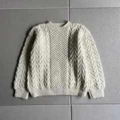 vintage フィッシャーマンニット アランニット 無地 肉厚 編み込み