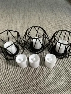 ブラックメタルキャンドルホルダー3個セット