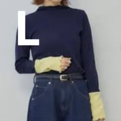 田中里奈　配色プルオーバー　ネイビー　イエロー　L