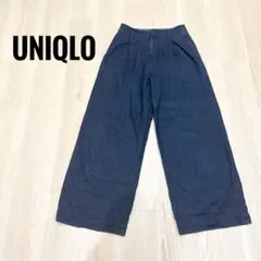 【美品】UNIQLO ハイライズワイドジーンズ　インディゴブルー　濃紺　ジーンズのサムネイル