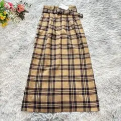 【新品】ローリーズファーム　ロングタイトスカート　【M】　ブラウン系　チェック柄