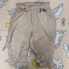 ベージュチェック裾ゴムリボン付きパンツ 7分丈110のサムネイル