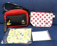 adidas ポケモン ピカチュウ ショルダーバッグ 赤 黒 ポーチ メモ帳