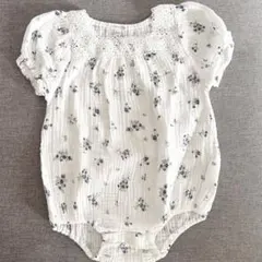 花柄コットンロンパース レース付き