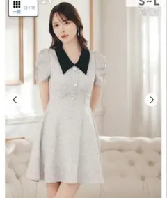 【Dazzy】襟付きVネックツイード 半袖Aラインミニドレス