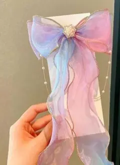 オーガンジーリボン ヘアクリップ ヘアアクセサリー 髪飾り 子供