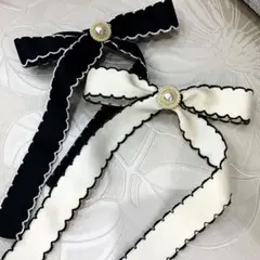 リボン　黒　パールリボン　大きめ　韓国ヘア　パーティ　アレンジ　アップ