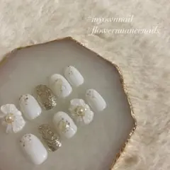 大人気！ぷっくりフラワーネイル　成人式　ブライダル　結婚式❁⃘*.゜