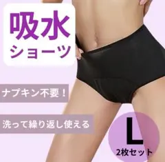 吸水ショーツ サニタリー パンツ ナプキン 下着 ブラック 2枚 L 3o