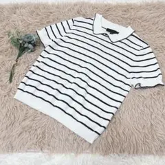 ZARA ザラ スカラップカラー ボーダーニット ポロシャツ 半袖 Mサイズ