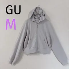 【GU】ジーユー　UVカットフルジップパーカー フーディー　ショート　グレー　M