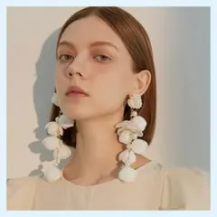 訳有　フラワー　前撮り　大ぶり　ピアス ホワイト 結婚式　ロング　韓国