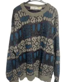 90sデザインニット　総柄　アート柄　幾何学模様　ヴィンテージ　ロンドンフォグ