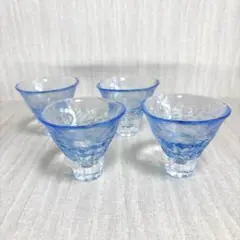 氷コップ ブルー 美品 3客 プレスガラス 明治 大正 昭和初期 アイス