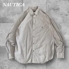 NAUTICA ノーティカ BDシャツ L ストライプ コットン 刺繍ロゴ 古着