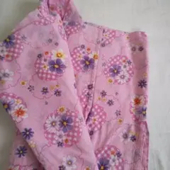花柄チェック浴衣 120cm 綿100%