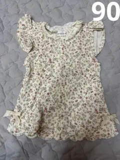 【美品】Mamaraku花柄フリルTシャツ クリーム色　90