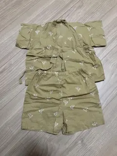 80サイズ　ベージュ 鳥模様 甚平