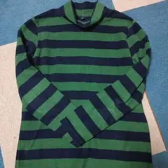 緑と紺のストライプ長袖カットソー