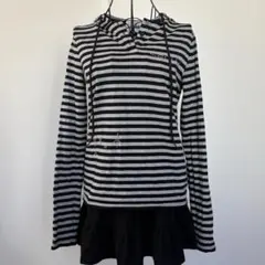 フード付き　ストライプ　ロンT 長袖　パンク　y2k