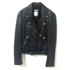 【美品】ZARA ザラ　ダブルライダースジャケット　ベルト付　本革　黒　ブラック