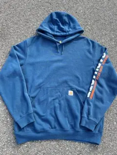 【niceカラー】カーハート 袖ロゴ パーカー アースブルー L メキシコ製