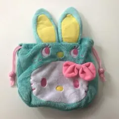 ハローキティ　バニーキティ　うさぎ巾着　ポーチ 青