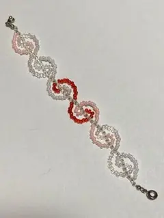 波状デザイン 赤ピンクビーズブレスレット