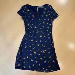 ZARA ネイビー バナナ柄 半袖ワンピース Mサイズ