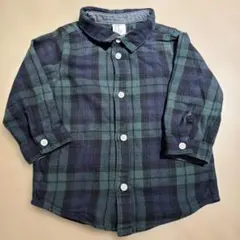 H&M 9M グリーン・ネイビー チェック シャツ