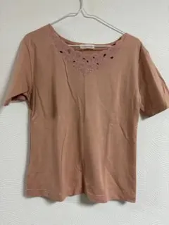 サーモンピンク　ピンクベージュ　半袖カットソー　M 綿100% 昭和レトロ