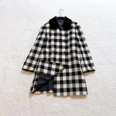 [超美品]サンヨー チェスター ロングコート チェック ベロア 9号